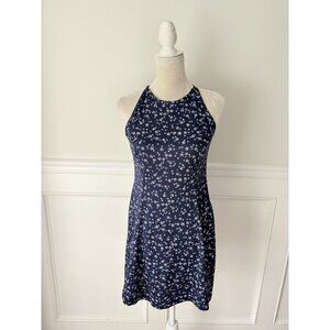 Younique Blue Floral Mini Dress Sleeveless Halter Neck Lightweight Womens S